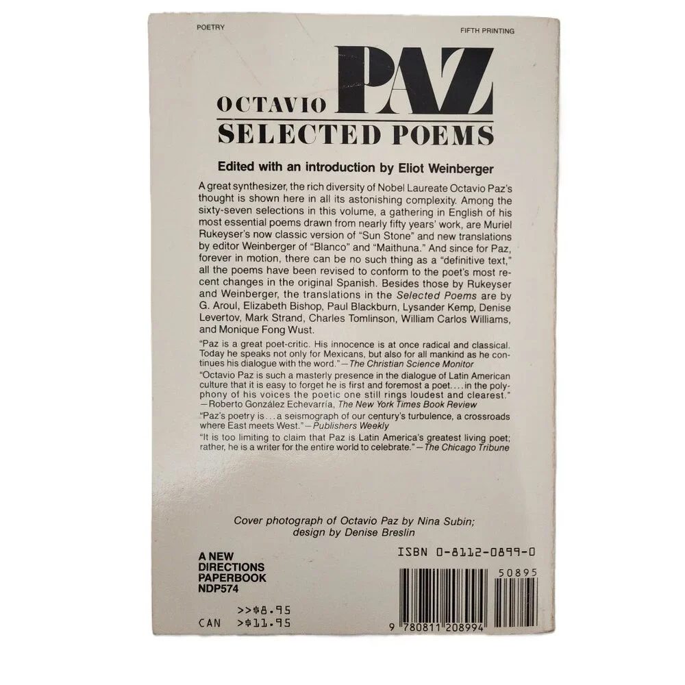 Octavio Paz Nobel Laureate Selected Poems 1984TradePaperback by Octavio Paz